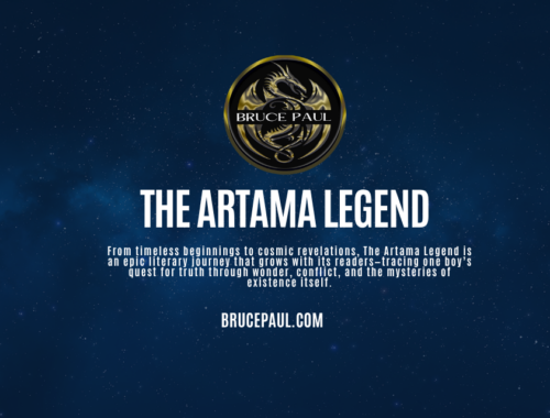 The Artama Legend banner with the Bruce Paul dragon logo on a starry blue background