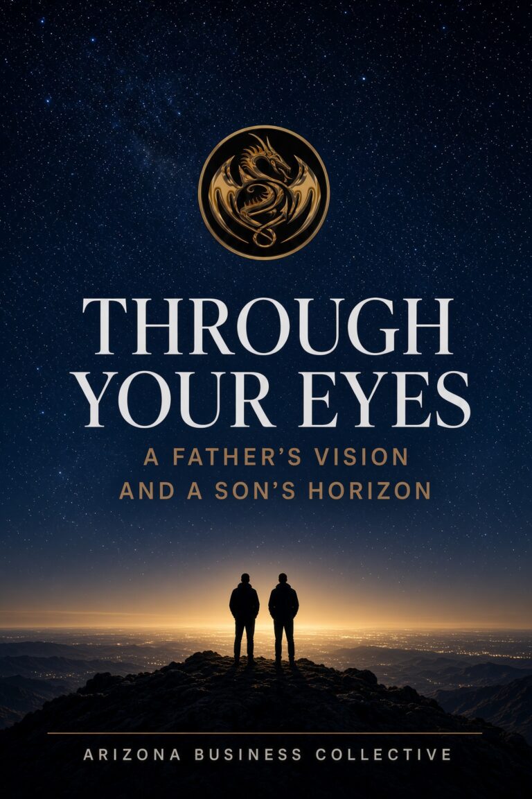 Through Your Eyes: a father’s vision and a son’s horizon, two silhouettes on a mountain at sunrise